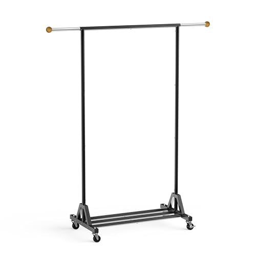 Rolling Garment Rack - Retractable Clothes Rack with Hanging Rods, Lockable Wheels and Bottom Storage Shelf - Sturdy Coat Rack, Freestanding Clothing Organizer for Bedroom, Laundry & Closet - color: 1-tier (56.7 H")
