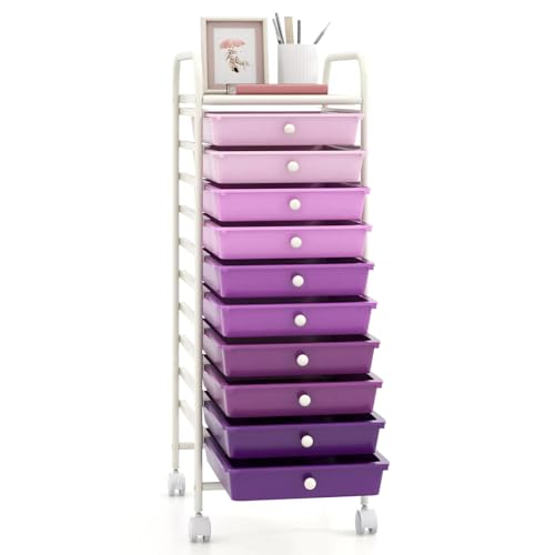 DREAMADE Rolling Cart with Storage Drawers, Utility Cart w/Removable Plastic Drawers, Lockable Wheels, Art Cart for Classroom Organization Art Supplies Office Scrapbook (10 Drawers, Gradient Purple) - color: Gradient Purple, style: 10 Drawers