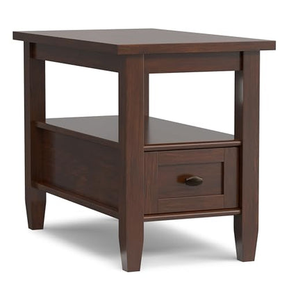 SIMPLIHOME Warm Shaker End Table - 14 inch Wide Solid Wood Narrow Accent Table in Russet Brown, Transitional Side Table for Living Room with Drawer and Shelf - color: Russet Brown, size: 14 inch, style: End Table