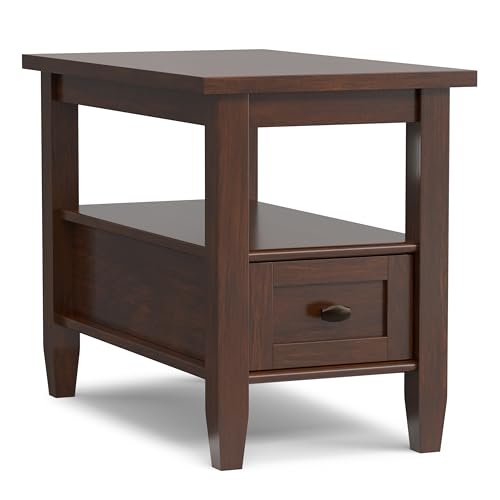 SIMPLIHOME Warm Shaker End Table - 14 inch Wide Solid Wood Narrow Accent Table in Russet Brown, Transitional Side Table for Living Room with Drawer and Shelf - color: Russet Brown, size: 14 inch, style: End Table
