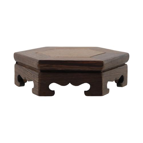 Wooden Display Stand Base 5.31" x 5.31" Wood Carved Craft Pedestal | Traditional Wooden Base, Oriental Antique Display Riser, Hexagon Pedestal Stands for Vase, Teapot, Stone, Flower Pot - size: Hexagon, 5.31" x 5.31"