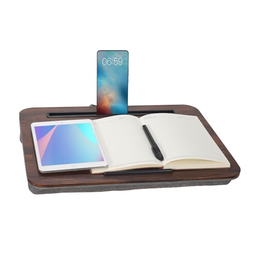 Portable Laptop Desk Fits Up to 16“ Laptops, with Tablet Slot, Built-in Cushion, Great for Home & Office,Lap Desk for Laptop,Lap Desk with Cushion (Rustic Brown, Medium) - color: Rustic Brown, size: Medium