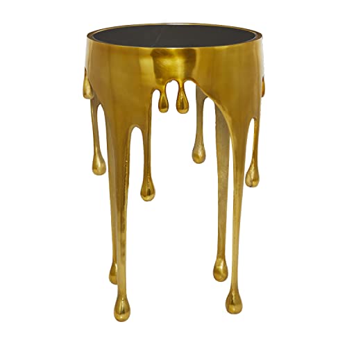 Deco 79 Aluminum Metal Abstract Side Table 16" x 16" x 25", Gold | Accent table, drip end table with melting designed legs and black glass top, unique end table, living room decor - color: Gold