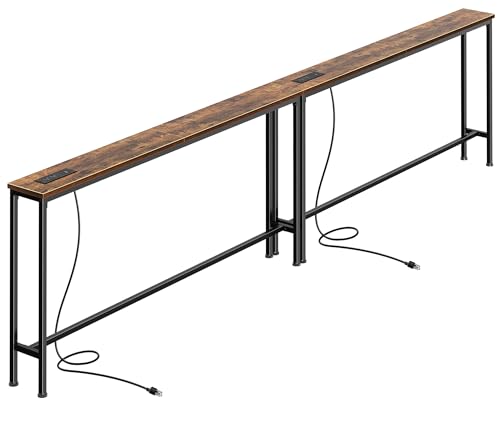 SUPERJARE 110.2 Inch Sofa Table with Power Outlets and USB-C Ports, 5.9 Inch Narrow Console Tables, Entryway Hallway Couch Tables with Storage, Behind Sofa, Living Room, Rustic Brown, AST046Z - color: Rustic Brown, size: 5.9''D x 110.2''W x 29.7''H