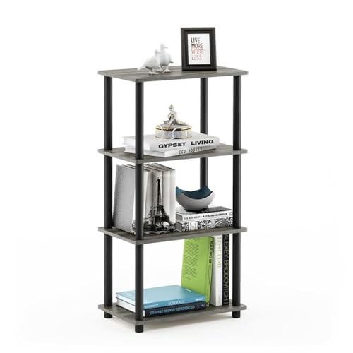 Furinno Turn-N-Tube No Tool 4-Tier Storage Shelf, Narrow, French Oak Grey/Black - color: French Oak Grey/Black, size: 4-Tier Round Tube