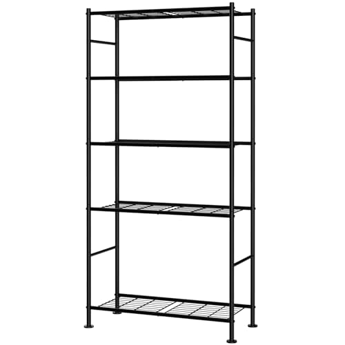 Sakugi Storage Shelves - 5 Tier Shelf Organizer, Sturdy Metal Garage Shelving with Adjustable Leveling Feet, Space-Saving Shelves Organizer for Pantry, Laundry, Kitchen (32" x 12" x 71", Black) - color: Black, size: 32.0W x 12.0D x 71.0H (5T)
