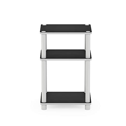Furinno JUST Side Table, 3-Tier End Table, Open Shelves Night Stand, Bedside Table, Toolless Assembly, for Living Room, Bedroom, Bathroom, White(Espresso) - color: White/Espresso, size: 3-Tier, Round Pole, style: 1-Pack