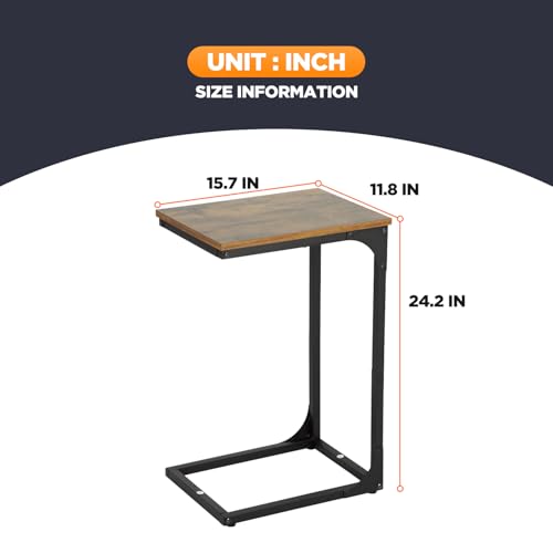 FDW C-Shaped End Table Wooden Top Side Table Adjustable Feet Small Cough Table Bedside End Table with Metal Frame for Bedroom Living Room,Set of 2,Brown - color: Brown