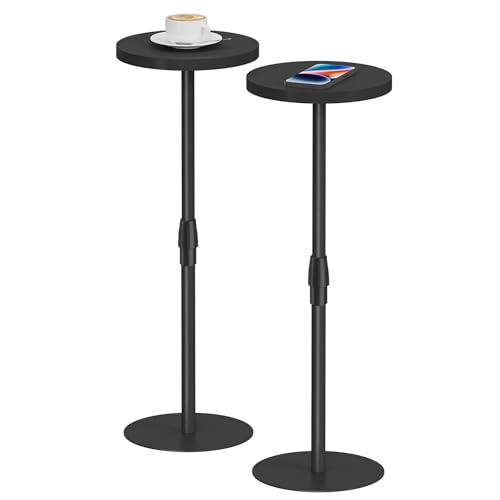 TUTOTAK Tall Round Side Table, Small End Table, Drink Table, Pedestal Table | for Small Spaces, Accent Nightstand, Set of 2, livingroom, Bedroom, Black TB01BK0962 - color: Black, size: 2 Pack, style: Adjustable