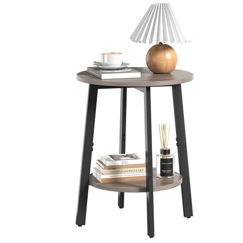 sthmec Side Table, Small Round End Table with Storage Shelf for Small Space, 2-Tier Bedside Table Sofa Couch Table, Round Accent Table Nighstands for Living Room, Bedroom, Grey - color: Grey