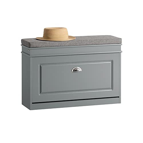 Haotian Shoe Storage Bench with Cushion, Grey Narrow Shoe Rack for Entryway, Small Shoe Cabinet with Flip-Drawer, Closet Hallway Mudroom FSR82-L-HG - color: Grey, size: 1 Drawer:29.5x9.4x20"