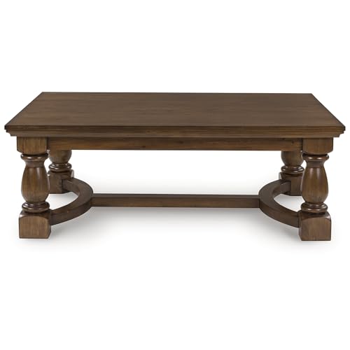Signature Design by Ashley Sturlayne Transitional Coffee Table with Trestle Base, Dark Brown - color: Brown, style: Coffee Table