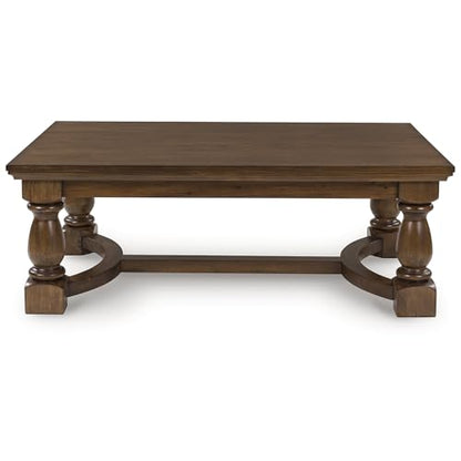 Signature Design by Ashley Sturlayne Transitional Coffee Table with Trestle Base, Dark Brown - color: Brown, style: Coffee Table