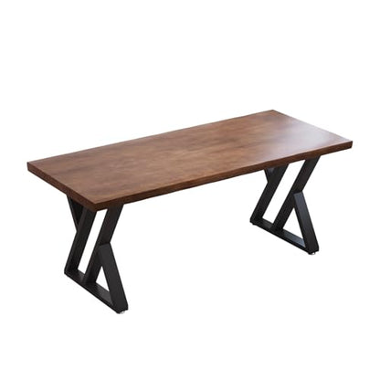 tiedingdingjiajuSolid Wood Desk 47 Inch, Rustic Wooden Writing Desk with Sturdy Metal Frame,Modern Simple Design Executive Real Wood Computer Desk for Home Office, Bedroom & Living Room - size: 47.24in