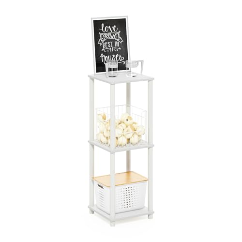 Furinno Turn-N-Tube Side Table Set of 2, 2-Tier Stackable Modern End Table with Open Shelf, Toolless Night Stand, Bedside Table, for Living Room, Bedroom, White - color: White, size: 2-Pack, 2-Tier, style: 2-Pack