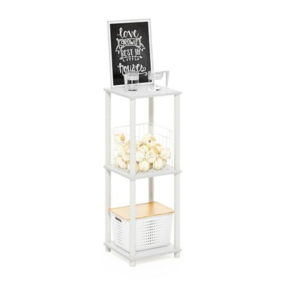 Furinno Turn-N-Tube Side Table Set of 2, 2-Tier Stackable Modern End Table with Open Shelf, Toolless Night Stand, Bedside Table, for Living Room, Bedroom, White - color: White, size: 2-Pack, 2-Tier, style: 2-Pack