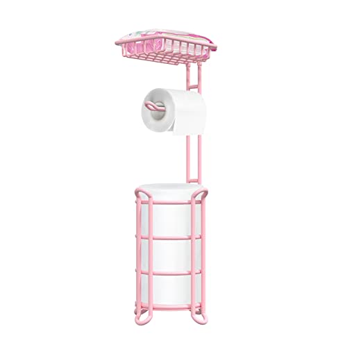 Pink Toilet Paper Holder Stand Tissue Holder for Bathroom Floor Standing Toilet Roll Dispenser Storage 4 Reserve Mega Rolls, Phone, Wipes - color: D-pink