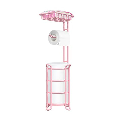 Pink Toilet Paper Holder Stand Tissue Holder for Bathroom Floor Standing Toilet Roll Dispenser Storage 4 Reserve Mega Rolls, Phone, Wipes - color: D-pink