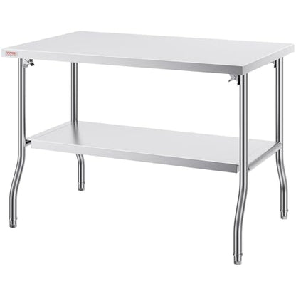 VEVOR Stainless Steel Foldable Work Table, 30 * 48 Inch Heavy Duty Food Outdoor Double Layer Stainless Steel Worktable for Commercial Kitchen Restaurant - size: Double layer 30"*48", style: Foldable