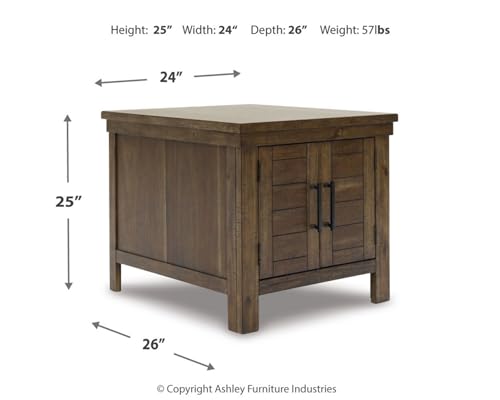 Signature Design by Ashley Moriville Rustic Farmhouse Rectangular End Table with Dual Cabinet Doors, Antique Bronze-Tone Hardware, Wood, 25" High, Brown - color: Dark Brown