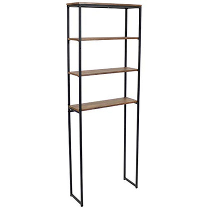 Sunnydaze 69-Inch 4-Tier Over-the-Toilet Shelf - Open Shelves, Veneer Finish and Black Iron Frame - Teak Color - color: Teak Finish