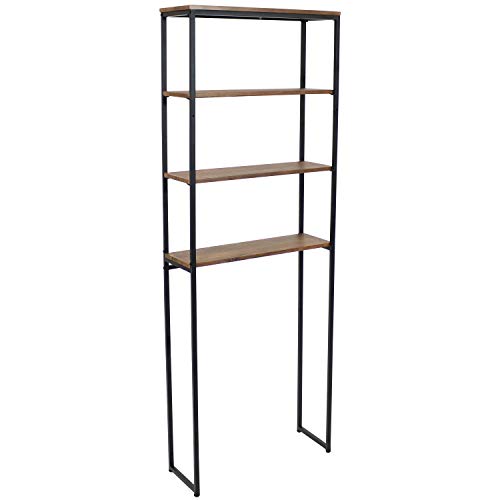 Sunnydaze 69-Inch 4-Tier Over-the-Toilet Shelf - Open Shelves, Veneer Finish and Black Iron Frame - Teak Color - color: Teak Finish