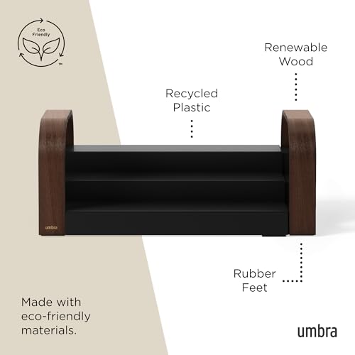 Umbra Bellwood Three-Tier Spice Shelf, Expandable Design Made of Durable Plastic and Wood, Black/Walnut - color: Black/Walnut