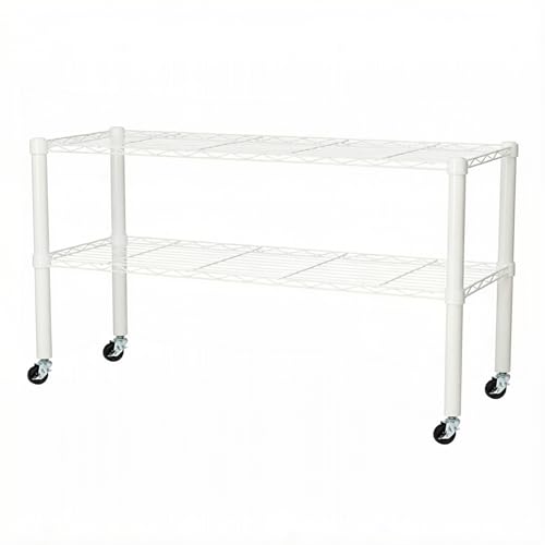 Wire Shelving Unit on Caster,36"W x 14"D x 20"H Metal Storage Display Shelf | Adjustable Carbon Steel Standing Shelving Rack for Garage Bathroom Kitchen Home Office Living Room (2-Tiers, White) - color: White, size: 2-Tiers