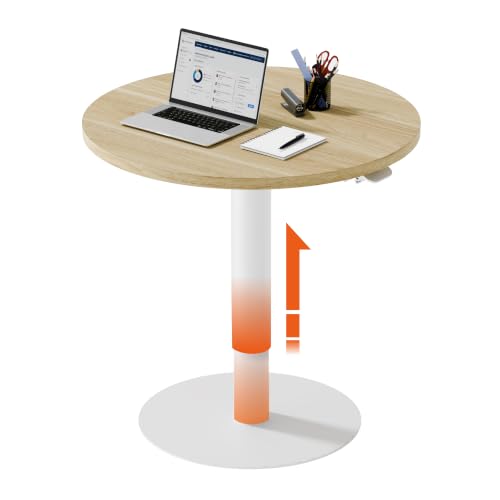 24" Pneumatic Height Adjustable Round Side Table, Gas Lift Pedestal Drink End Table, Small Accent Nightstand for Living Room Sofa Couch, White Wood Grain - color: White Wood Grain, size: 23.62"