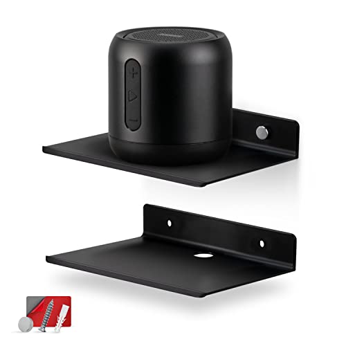 2-Pack 6" Floating Metal Wall Shelf for Books, Organizer, Speakers, Plants, Cameras, Books, Decor Display, Storage, Routers & More Wide Universal Holder Shelf by Brainwavz (Black) - color: 6" Black Shelf