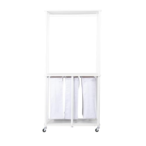 Household Essentials 3-Bag Laundry Center, Smooth Laminate Shelving, Sturdy Steel Frame, White - color: White, size: 31.5"L x 17.3"W x 67.3"H