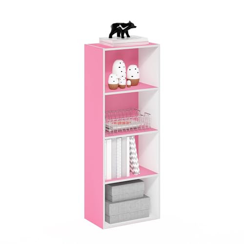 Furinno Luder Bookcase / Book / Storage, 4-Tier, Pink/White - color: White/Pink, size: 4-Tier, 9.3 x 15.6 x 41.7