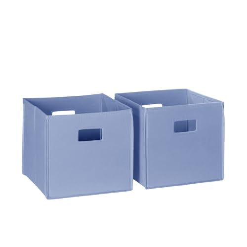 RiverRidge Folding Storage Bins - 2-pack of 10in Tall Periwinkle Blue Cubes | Fabric Bins, Set of 2 Storage Cubes, Cut-out Handles, Playroom Closet Organizer, Collapsible Cubby with Bottom Board Insert - color: 2 Periwinkle Blue 10in H Bins