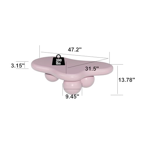 47.2" Cloud Coffee Table with 3 Ball Legs, Modern Irregular Center Table for Living Room, Low Cute Small MDF Tea Table for Bedroom, Space Apartment-Pink - color: Cloud-47" Pink
