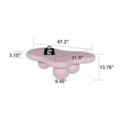 47.2" Cloud Coffee Table with 3 Ball Legs, Modern Irregular Center Table for Living Room, Low Cute Small MDF Tea Table for Bedroom, Space Apartment-Pink - color: Cloud-47" Pink