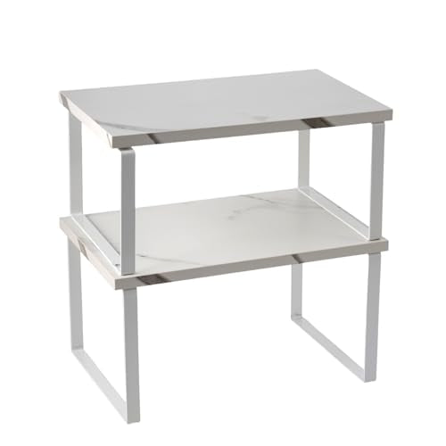 2-Pack Expandable Stackable Cabinet Shelf, Metal and Wood, White - color: White