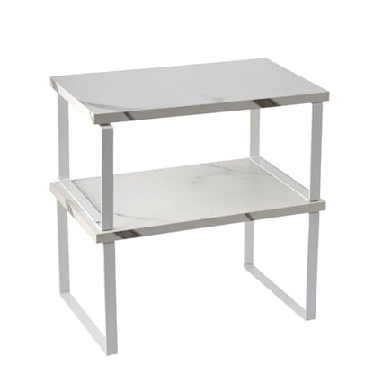 2-Pack Expandable Stackable Cabinet Shelf, Metal and Wood, White - color: White