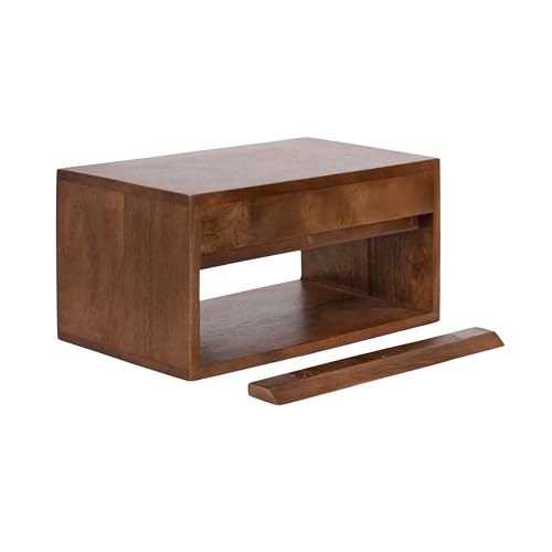 Kate and Laurel Reid Ribbed Wooden Tiered Floating Side Table, 18 x 10 x 9, Walnut Brown, Modern Rectangular Mango Wood Floating Nightstand with Drawer for Bedroom Storage or Living Room End Table - color: Walnut Brown