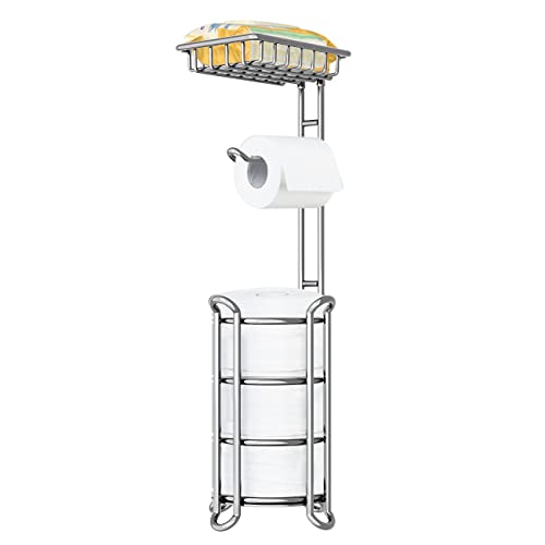 TreeLen Toilet Paper Holder Stand Toilet Tissue Roll Holder with Shelf for Bathroom Storage Holds Phone/ Wipe/ Mega Rolls-Shiny Chrome - color: Shiny Chrome, size: 24" without magazine holder