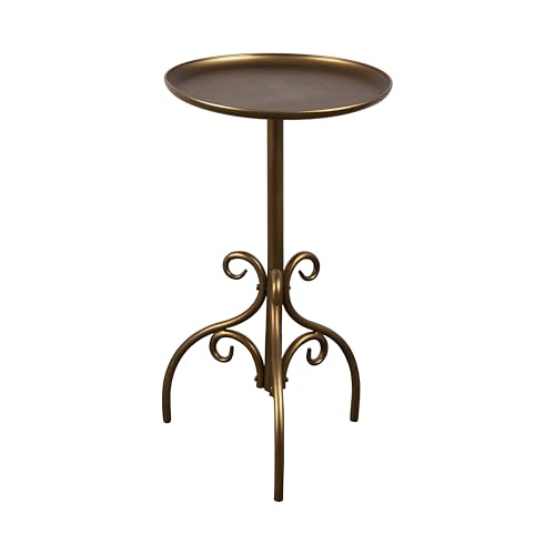 Round Side Table, Small Metal Drink Table for Small Spaces, Modern Martini Table for Living Room, Bedroom, Corners, and Office (Antique Brass) - color: Antique Brass