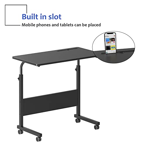 DlandHome Mobile Bed Table 31.5 Inch, Adjustable Side Table Laptop Computer Stand Desks with Tablet Slot Cart Tray Wheels,Black#2 - color: Black#2, size: 31.5 Inch