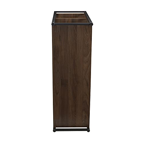Household Essentials Jamestown Wide 3 Shelf Open Storage Bookshelf Mid Century Walnut Wood Grain and Black Metal - color: Walnut