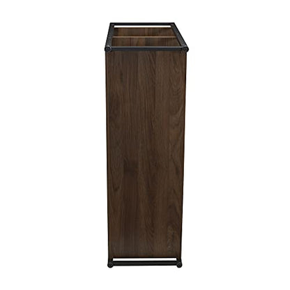 Household Essentials Jamestown Wide 3 Shelf Open Storage Bookshelf Mid Century Walnut Wood Grain and Black Metal - color: Walnut