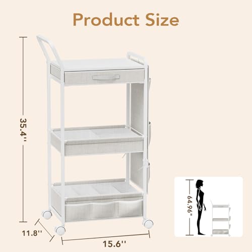 BBLIKE 3-Tier Diaper Caddy Organizer - Rolling Utility Baby Cart with Drawer and Side Pockets for Nursery and Baby Essentials, Multi-Function Cart for Bedroom and Bathroom, White - style: Drawer-White
