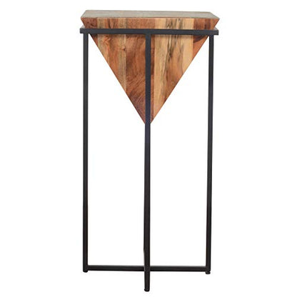 The Urban Port 30 Inch Pyramid Shape Wooden Side Table | Brown Finish, Cross Black Metal Base, Modern Accent End Table, For Living Room, Bedroom, Entryway, Lounge, Home Decor Display - size: 30-Inch