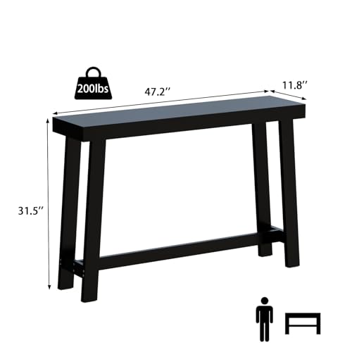 47-Inch Narrow Console Table, Entryway Sofa Table for Hallway,Black | 100% Natural Bamboo slim profile, reinforced angled frame versatile wall-side placement - color: Black, style: Classic