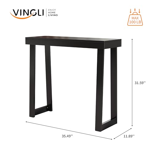 VINGLI 35.4" Black Entryway Table, Solid Wood Console Table, Narrow Sofa Table Behind Couch, Thin, for Living Room, Entrance, Hallway, Foyer, Bedroom, Office - color: Black, size: 35.4