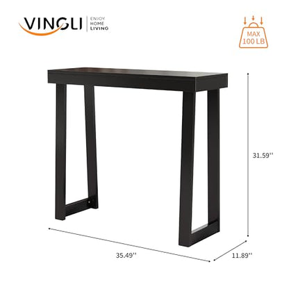 VINGLI 35.4" Black Entryway Table, Solid Wood Console Table, Narrow Sofa Table Behind Couch, Thin, for Living Room, Entrance, Hallway, Foyer, Bedroom, Office - color: Black, size: 35.4
