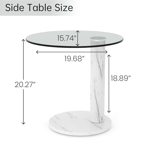 Hooseng Glass Round Coffee Table End Table, 22-Inch Modern Tempered Transparent Glass Top,Perfect for Living Room,Cafe,Home,and Office(White) - color: White