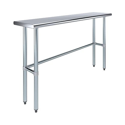 60″ × 14″ Open-Base Stainless Steel Work Table – NSF Certified Narrow Commercial Prep Table with Galvanized Legs for Kitchens, Labs & Food Trucks - size: 60"x14"